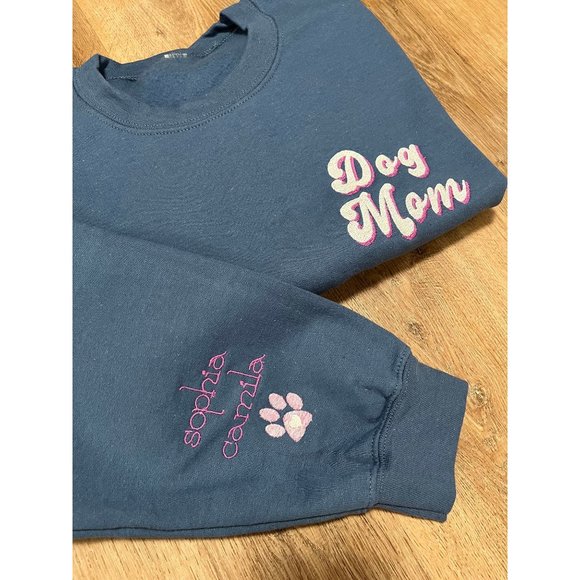 Embroidered Custom Dog Mom Groovy Sweatshirt with names on the sleeve - Picture 2 of 6